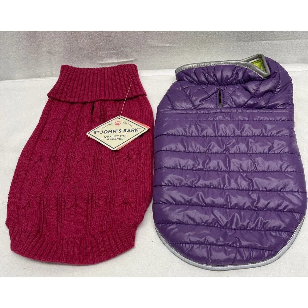 Set of 2 Dog Vest Jacket Winter Warm Clothes Padded Puppy Coat Small Sweater NEW